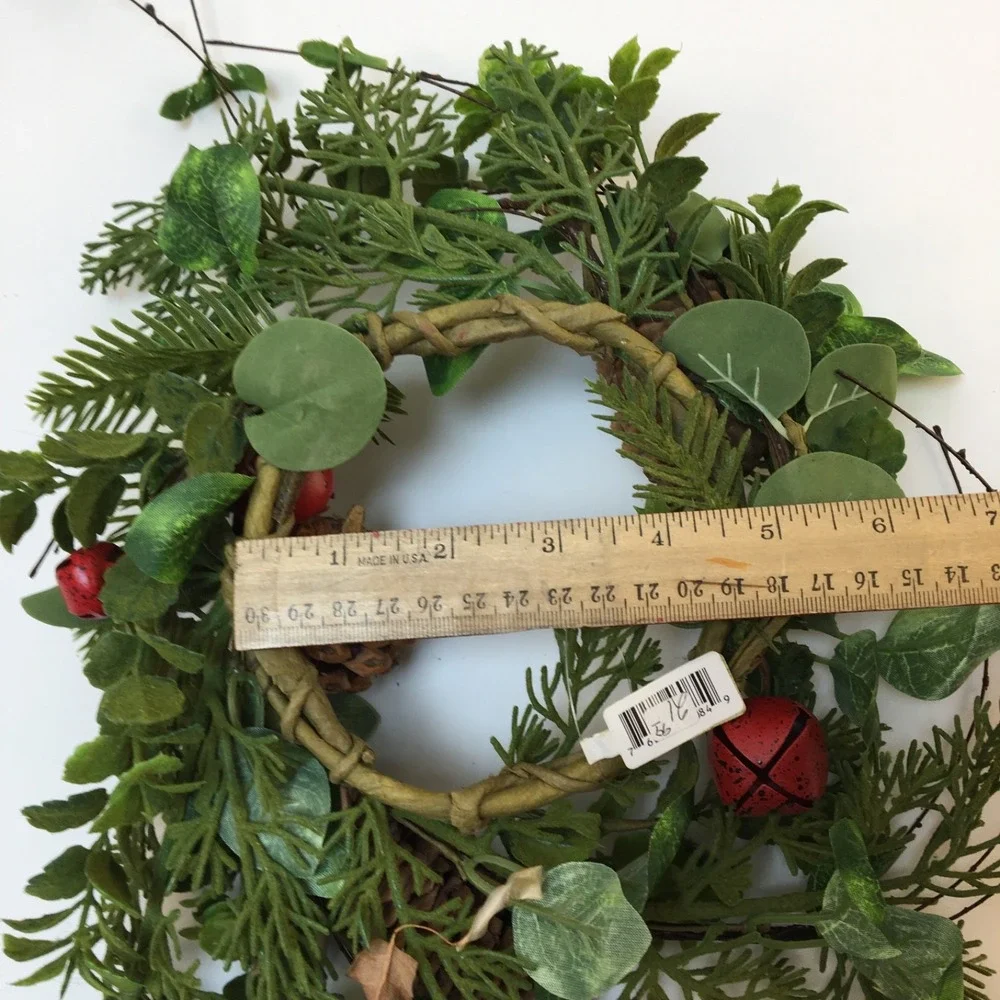 Pine Mini‎ Wreath with cones and jingle bells Rustic Holiday 8